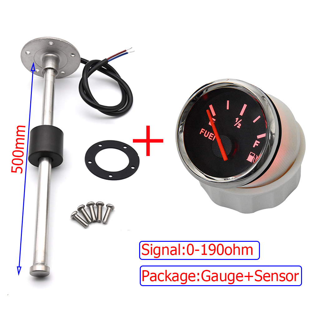 Boat Car 52MM Fuel Level Gauge with Fuel Level Sensor 90 120 140 200 240 260MM Stainless Steel Fuel Level Meters Fit 0~190ohm: 500mm