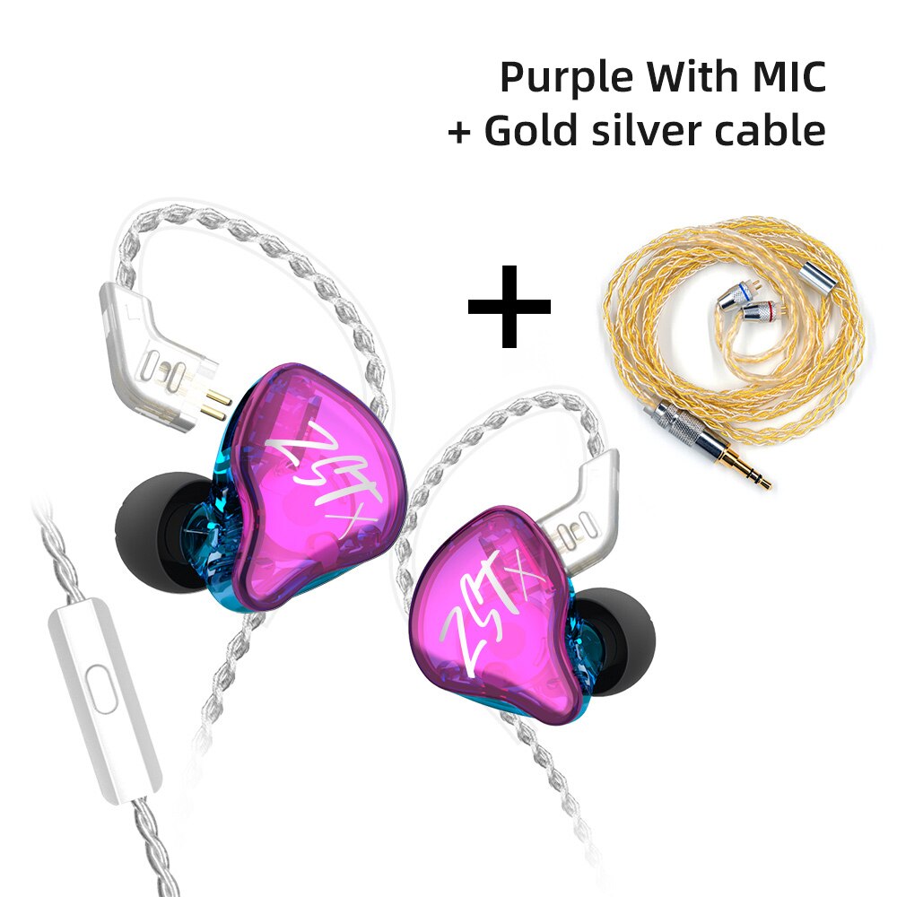 NUOVO KZ ZST X 1BA 1DD Hybrid HIFI In Ear Auricolari Bass Auricolari Sport Noise Cancelling Auricolare KZ ZSTX ZSN X ZSX ZS10 ES4 V80 C12: purple with mic(GS