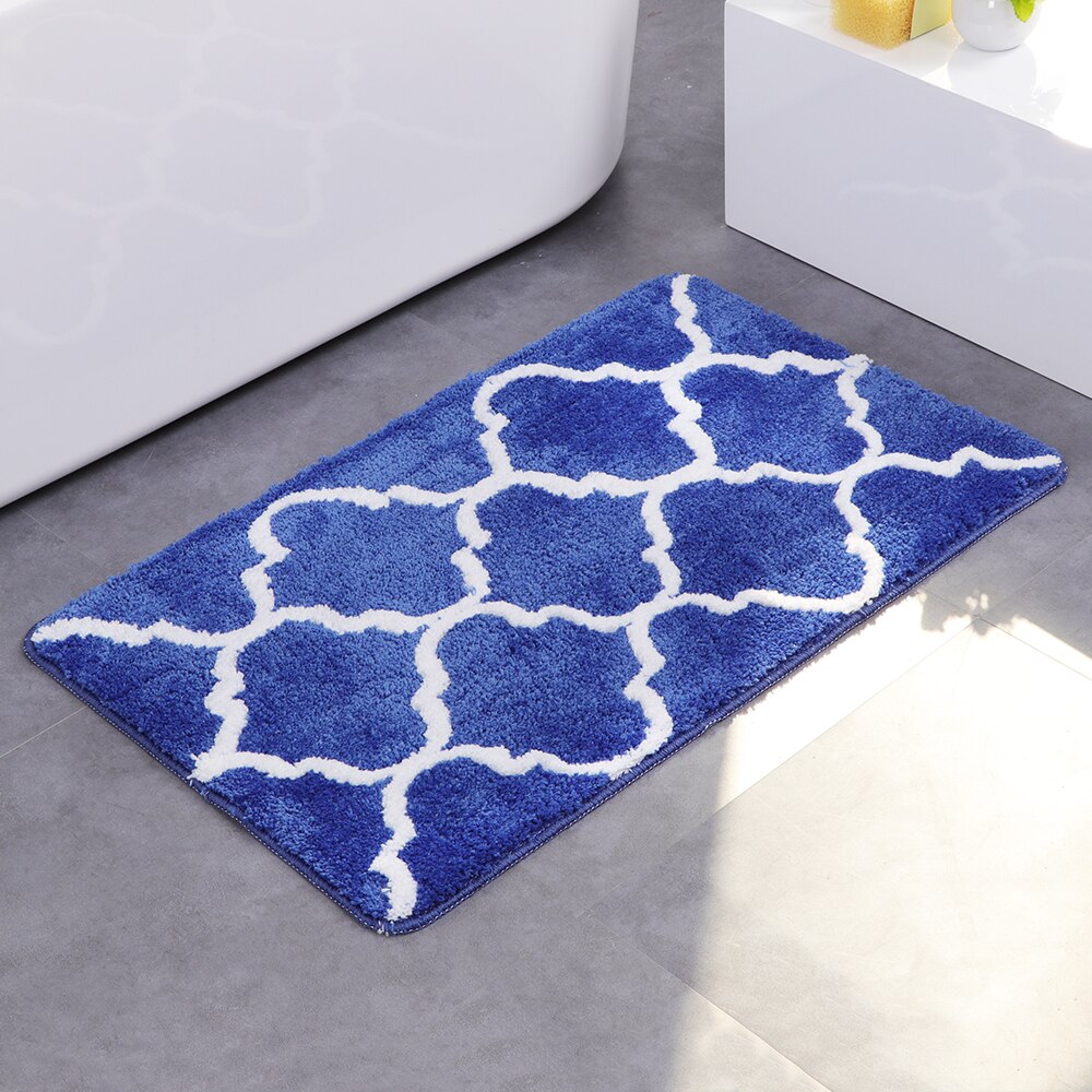 Badrumsmatta halkfri absorberande dörrmatta vardagsrum grå blå marockanskt mönster rektangel mikrofibermatta 40 x 65cm/50 x 80cm: Kungsblå / 40 x 65cm