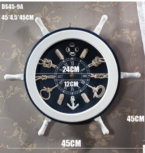 Nautical Wood Wall clock Mediterranean style Wall clock Antique old helmsman Wooden handicraft ornaments Digital pendulum clock: 2