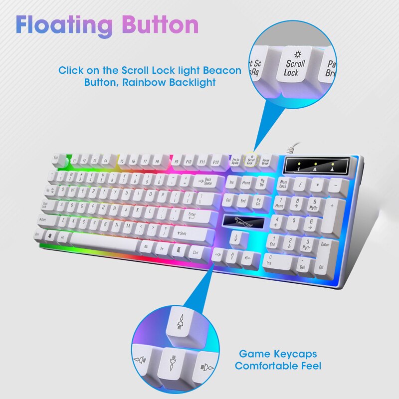 RGB Gaming Keyboard Gamer Keyboard and Mouse with Backlight USB 104 Keycaps Wired Ergonomic English Keyboard For PC Laptop