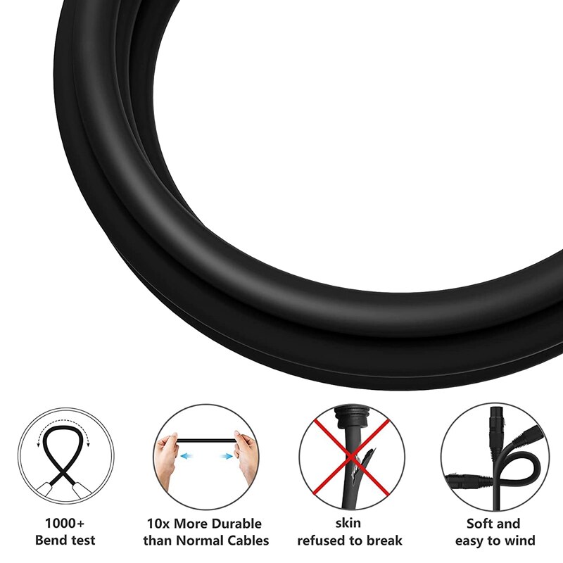 Pack complet de 2 câbles de Microphone XLR, XLR mâle à XLR femelle, cordon de micro équilibré à 3 broches, câble Flexible DMX pour Microphone de 25 pieds