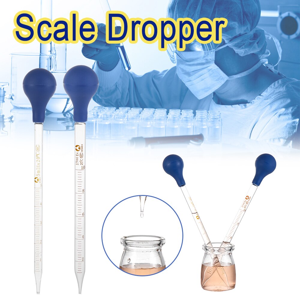 Pipette en verre et pompe en caoutchouc qui peut contenir 5 à 10 ml, compte-gouttes transparent, 1 pièce avec une échelle graduée pour transposer le liquide, tube à essai pour laboratoire