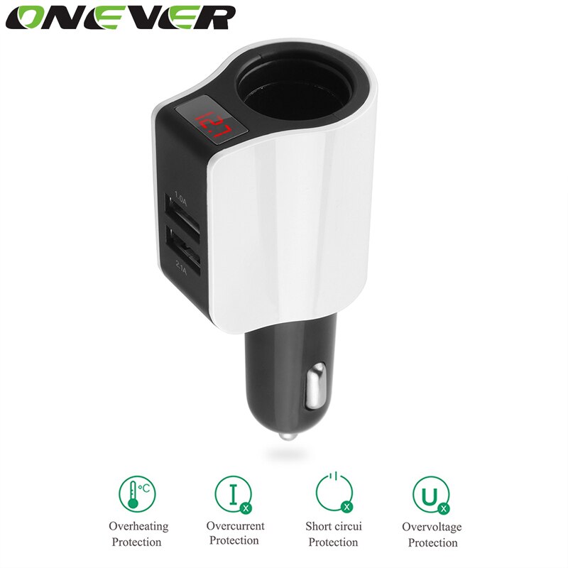 Onever 2.1A Dual USB Auto Fast Charger Voor iPhone Samsung LED Screen Sigarettenaansteker Opladen Mobiele Telefoon Adapter