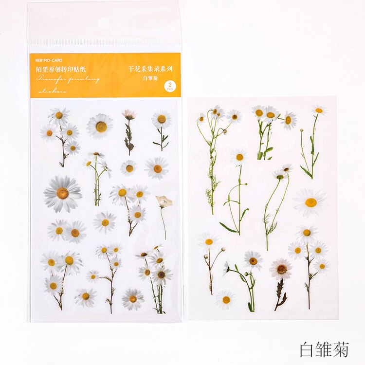 2 pcs/pack Natural Iris Daisy Flower Transfer Printing Stickers Transparent PVC Material Flowers Leaves Green Plants Stickers: 2