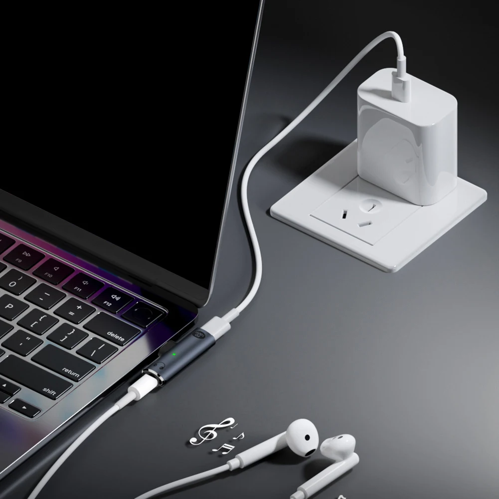 2 en 1 conector de carga de auriculares tipo C adaptador de Audio auxiliar PD100W USB C a 3,5mm suministros de conector de auriculares HiFi