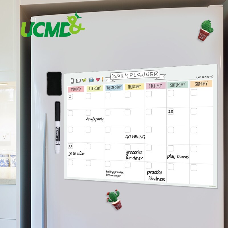 Magnetisk sletbar tidsplan whiteboard markører viskelæder magneter køleskab køleskab to-do liste månedlig ugentlig daglig planner klistermærke