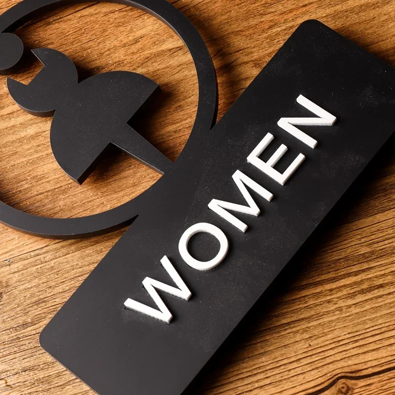 Señalización de baño para hombres y mujeres, señal de recordatorio ahuecada de acrílico, pegatina para puerta corredera de Hotel