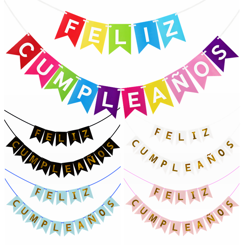 1 sett spansk gratulerer med dagen Bunting banner brev feliz cumpleaños papir krans bursdagsfest hengende flagg dekorasjon forsyning