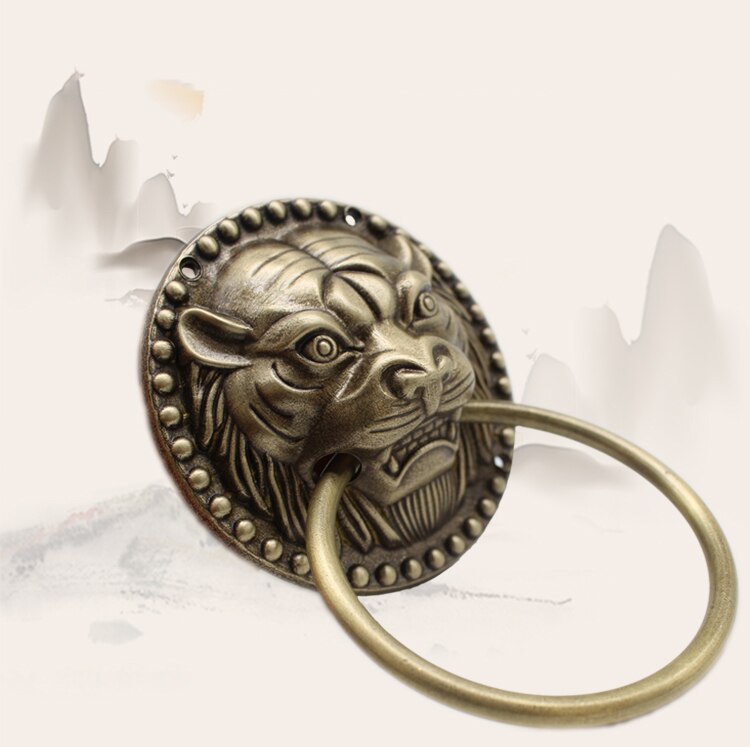 1x Leeuw Deurklopper, Chinese Stijl Deurklopper Antieke Dier Hoofd Deur Ring Houten Deur Pull Ring Vervangende Onderdelen