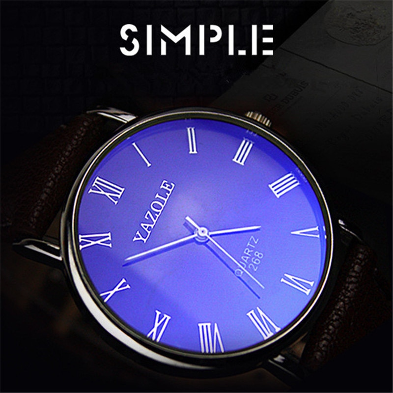 Yazole Quartz Watch Men Casual Business Leather Strap Classic Blue Glass Mens Watches Relogio Masculino