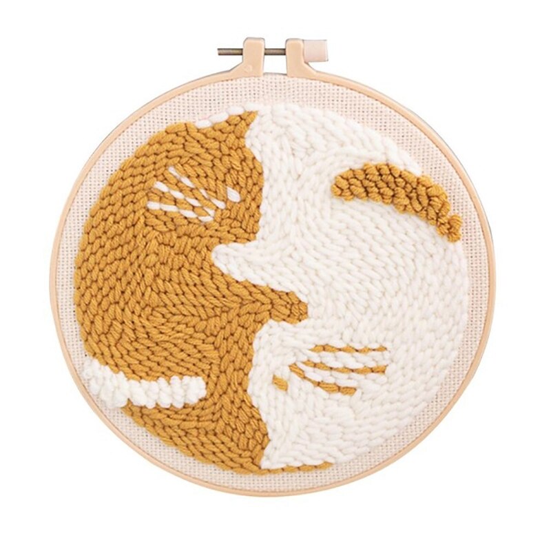 Cartoon Cat Penguin DIY Punch Needle Embroidery Kit needlework Cross Stitch for Beginner Sewing Art Wall Painting Decor