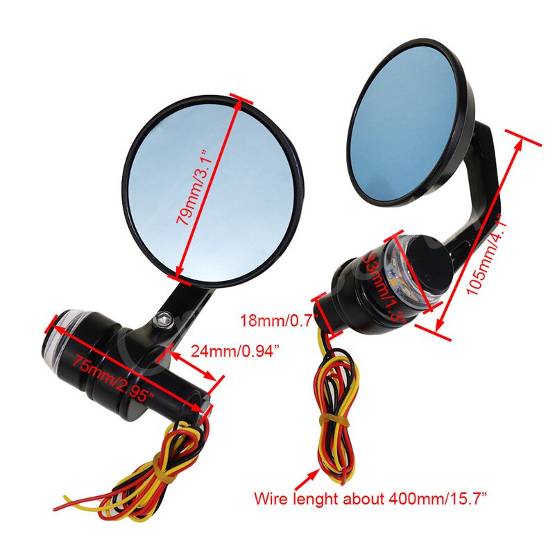 7/8&quot; Round Motorcycle Rear View Mirrors Motorbike Handle Bar End Rear View Mirrors With LED Turn Signals Black Cafe Racer Mirror