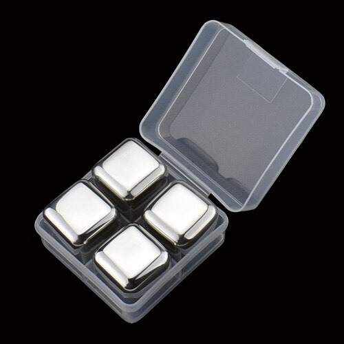 Stainless Steel Whiskey Stone Reusable Ice Cubes Wine Stone Rocks with Box For Whisky Wine Drink Bar Tool Sets: 4pcs with box