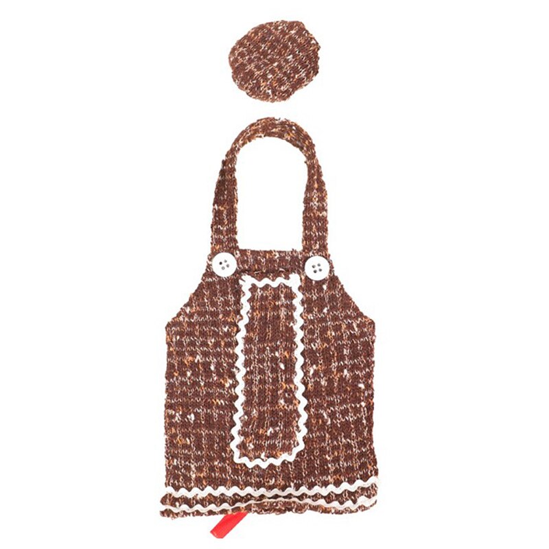 Chique kerstdecoratie gebreide wijnset ornament hoes wijnfles