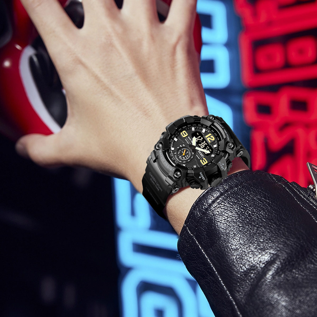 SKMEI schokbestendig digitaal digitaal polshorloge voor heren Dubbele beweging LED-licht Sport quartz horloge Mannelijke waterdichte elektronische horloges