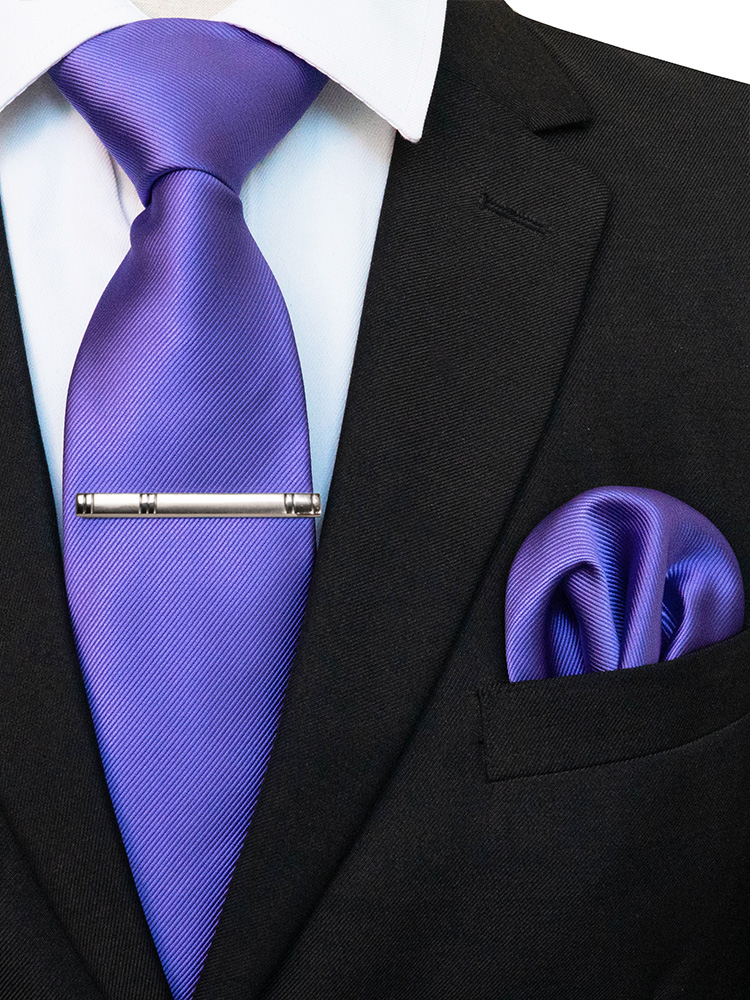 EASTEPIC Cravatte classiche in twill grigio da uomo da 8 cm in abiti da lavoro Set di cravatte con clip Fazzoletto Accessorio da uomo Festa di nozze