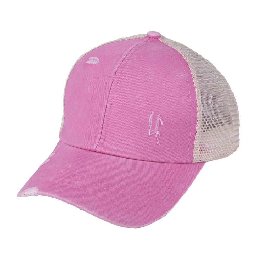 Ponytail Baseball Cap Messy Bun Hats For Women Washed Cotton Snapback Caps Ladies Casual Summer Sun Visor Outdoor Hat: Pink