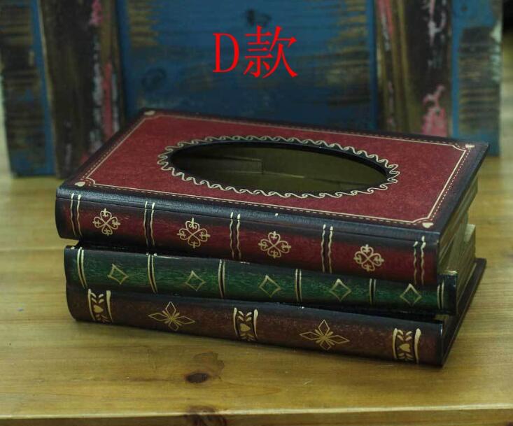 Estilo retro livro forma caixa de tecido madeira criativa quarto sala estar mesa escritório guardanapo decorativo suporte papel: D
