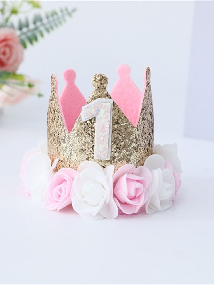 1st fødselsdag krone hat baby 1 2 3 år gammel fødselsdag blomst kronhuer baby shower fødselsdagsfest dekorationer hår tilbehør: Stil 2