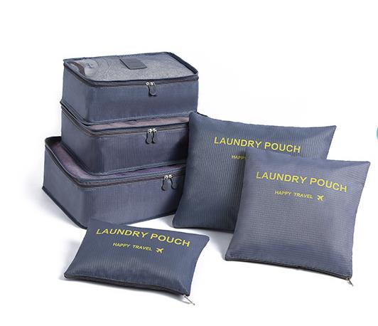 6 PCS Travel Storage Bag Set For Clothes Tidy Organizer Wardrobe Suitcase Pouch Travel Organizer Bag Case Shoes Packing Cube Bag: Gray