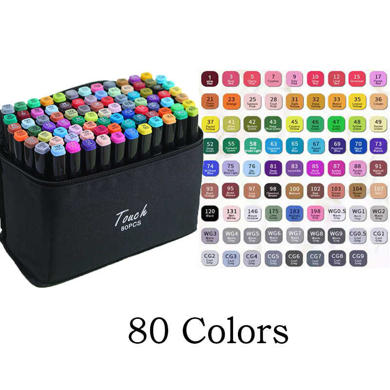 24-60 Kleuren Vette Art Marker Pen Set voor Tekening Double Headed Schetsen Tip Gebaseerde Markers Graffiti Manga School Art Supplies