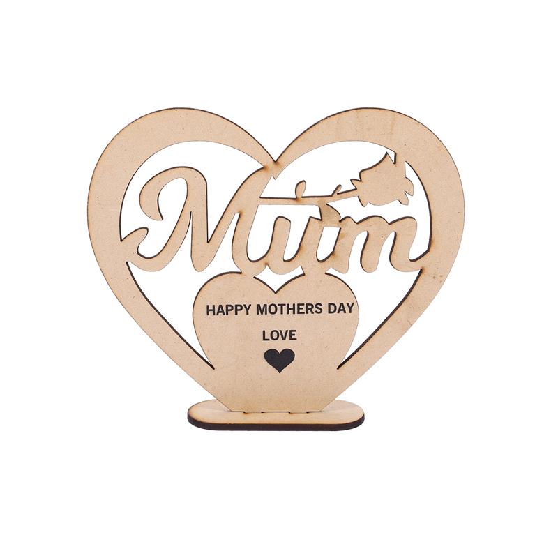 1pc Hollow Wooden Heart Mother's Day Desktop Decor Love Ornaments Art Craft Word Adornment