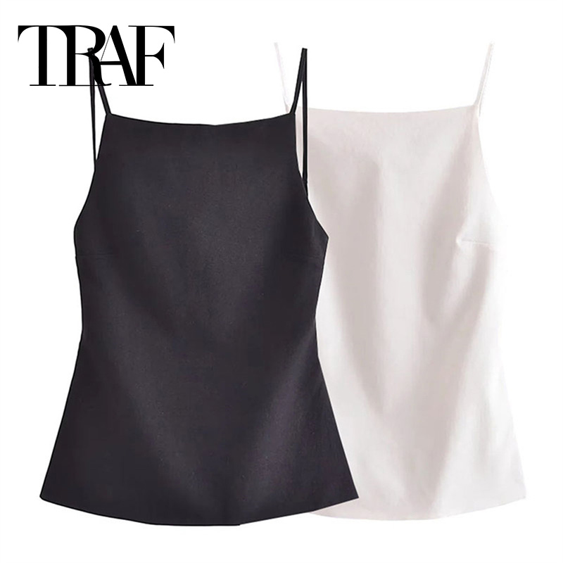 Traf sort rygløs top dame ærmeløs hvid crop top kvinder sommer sexet toppe kvinde fest kvinder aftentop med stropper