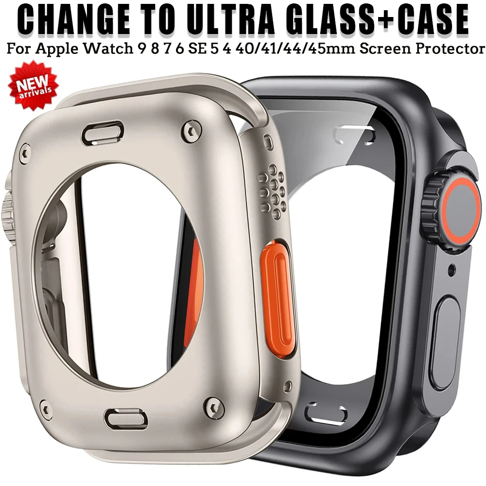 Skærmbeskytter etui til apple watch 46mm 42mm 45mm 44mm 40mm 41mm hård pc fuld bumper shell iwatch 10 9 8 7 se skift til ultra