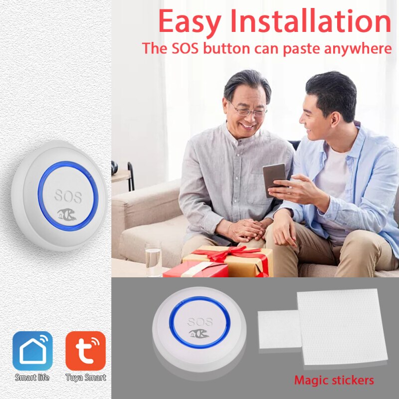 Tuya Wifi SOS Button Smart Wireless Sensor Alarm Elderly Alarm Waterproof Emergency Help Alarm Switch Work With Tuya Wifi
