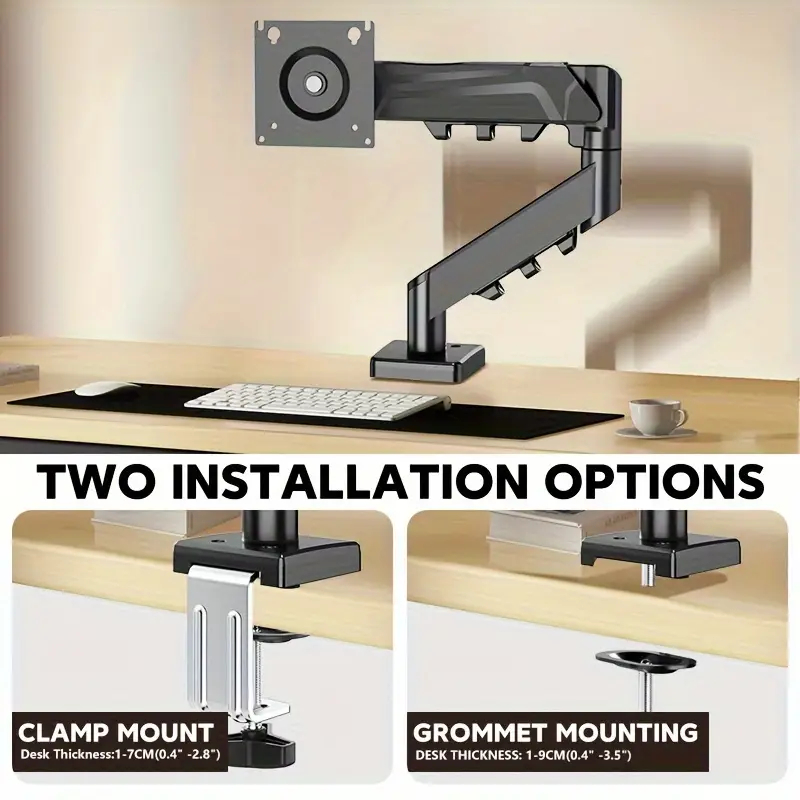 Single Monitor Arm For 13-32" Screen Adjustable Single Monitor Bracket Full Motion Swivel Desktop Monitor Stand for Home Office