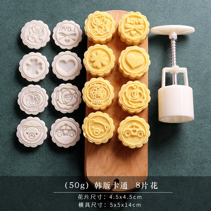 Midten av høsten månen kake mold lage modell utskrift utstyr is hud mung bønne kake dessert håndpresset non-stick husholdning måne: 8 blomster 50g