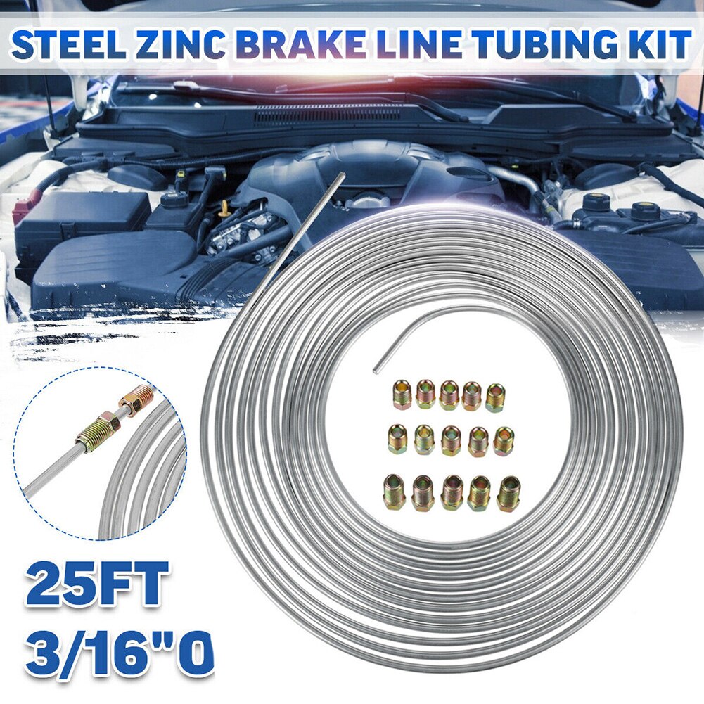 25ft spolerulle 3/16 tommer od stål zink bremserør brændstofrør rør kit og 15 fittings
