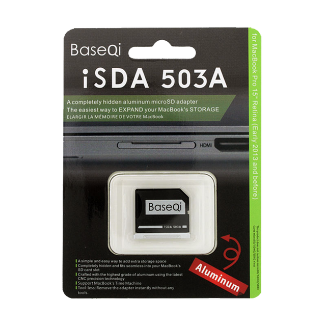 BaseQi MacBook 103/303/504/503 Aluminum Micro SD Adapter For MacBook Pro Retina 13"/15" and MacBook Air 13": green