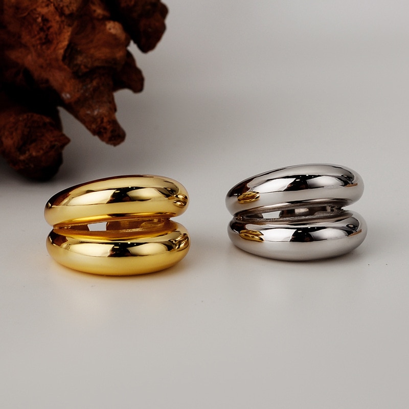 Japanese Luxury Geometric Double Layer Superimposed 925 Ring Sterling Silver Exaggerated Ins Finger Ring Female