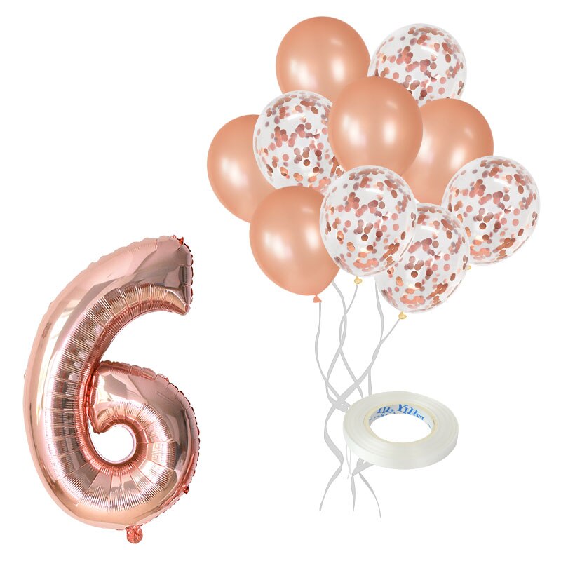 12Pcs/lot Rose Gold Number Foil Balloons Happy Birthday Balloons Baby Shower Kids 1st Birthday Party Decorations Number Balloons: rose gold-6