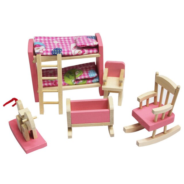 Wooden Delicate Dollhouse Furniture Toys Set Pretend Play Simulation Furniture Toy Dressed Pretend Dolls: 10pcs