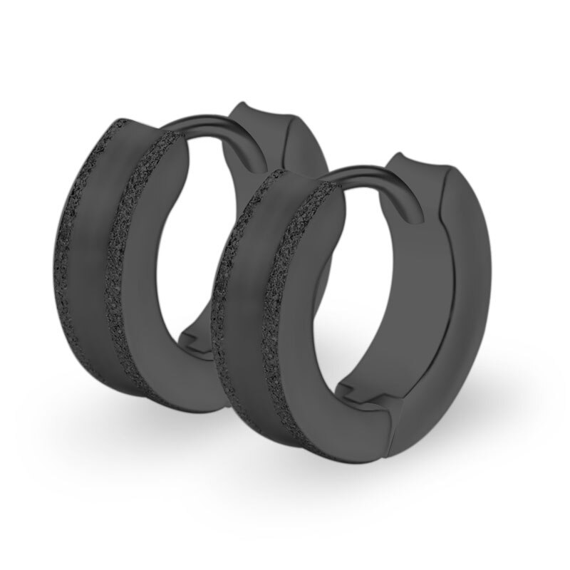 1Pair Men&#39;s Hoop Earrings Small Creoles Titanium 316L Surgical Steel Silver Gold Black 4x13mm Anti-allergic Punk Jewelry: black