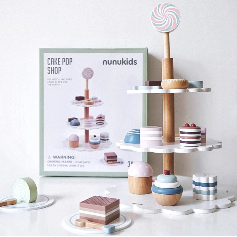 Simulazione in legno per bambini pomeriggio Tea Cake Set fai da te cucina finta gioca giocattoli educativi per l'apprendimento precoce per bambini regalo di capodanno: Cake tower