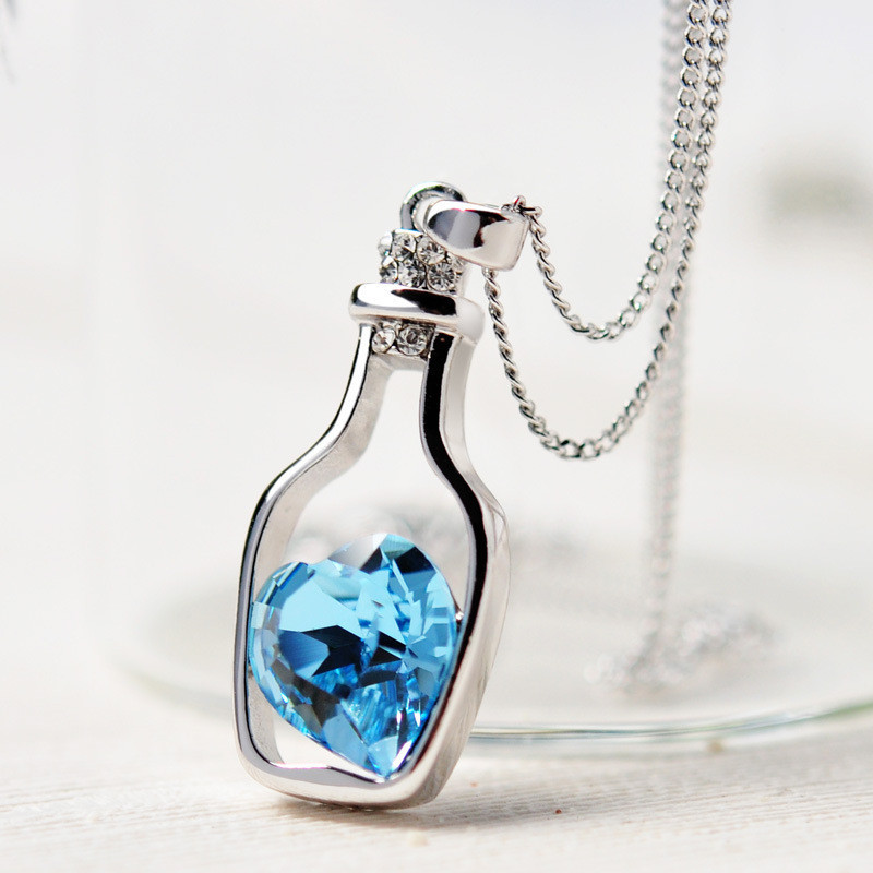 Ladies Popular Crystal Necklace Heart Love Chain Necklaces & Pendants For Women Love Drift Bottles Necklace 21: B