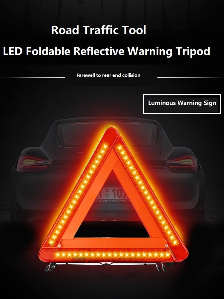 Led foldbar bil reflekterende trekant advarselsskilt vejtrafik værktøj farvel til bagende kollision