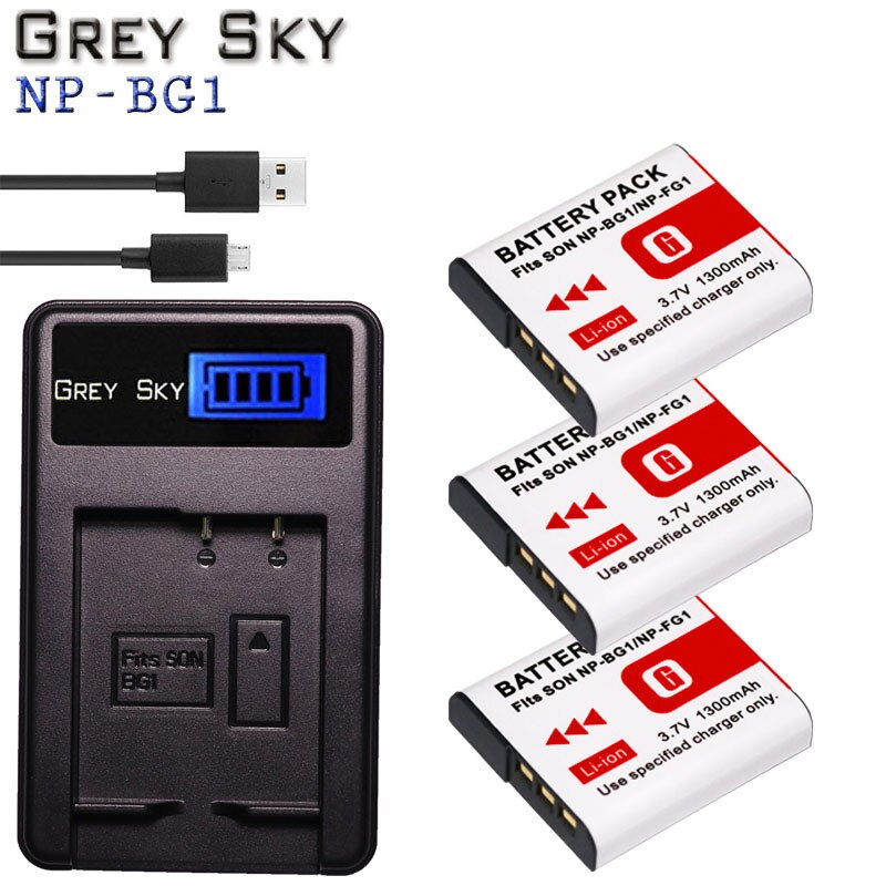 1300mAh NP-BG1 NP BG1 NPBG1 bateria + ładowarka USB z wyświetlaczem LCD robić Sony DSC-H3 DSC-H7 DSC-H9 DSC-H10 DSC-H20 DSC-H50 DSC-H55 DSC-H70: ładowarka i 3bateria
