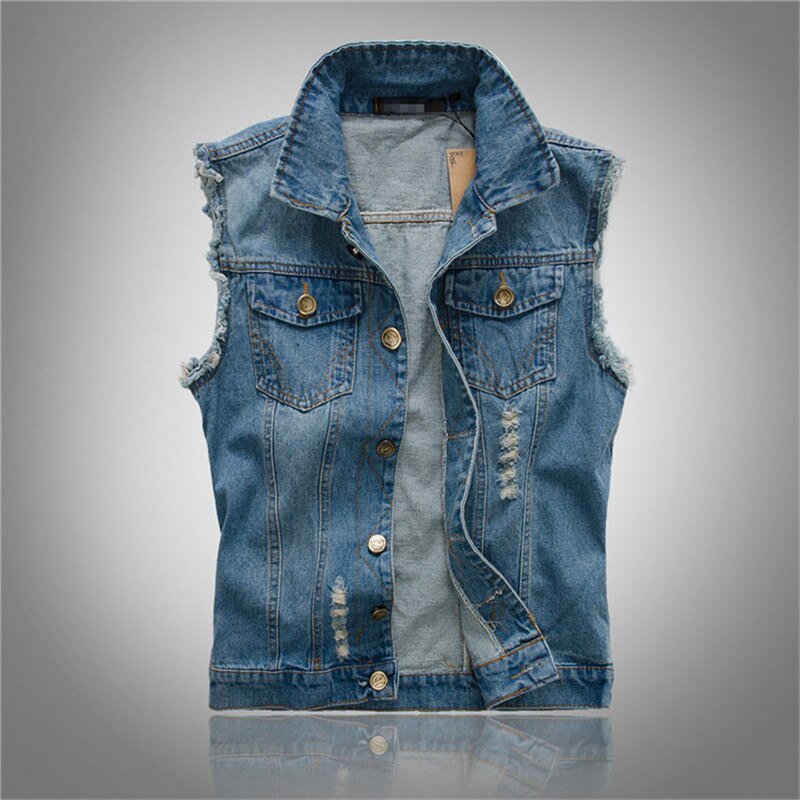 Spring Ripped Jean Jacket Mens Denim Vest Hip Hop Jean Waistcoat Men Classic Cowboy Sleeveless Jacket Male Summer Tank Plus Size: Blue / L
