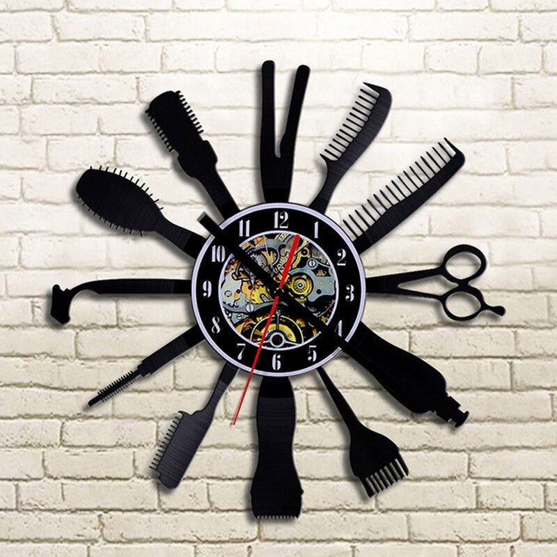 Barbershop Vinyl Record Wandklok Modern Kapper Kapper Klokken Opknoping Muur Horloge voor Kapper Kapsalon: 6