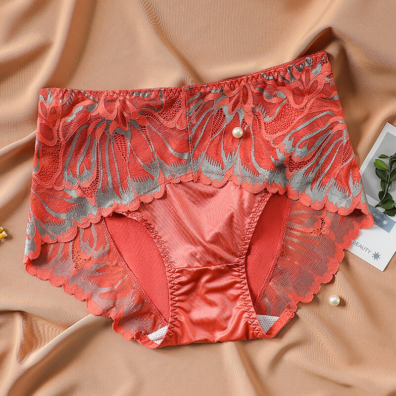 Sexy Lace Panties Women Underwear High Waist Body Slimming Nylon Panty Ladies Lingerie Female Seamless Grils Briefs Underpants: Orange / 1pc