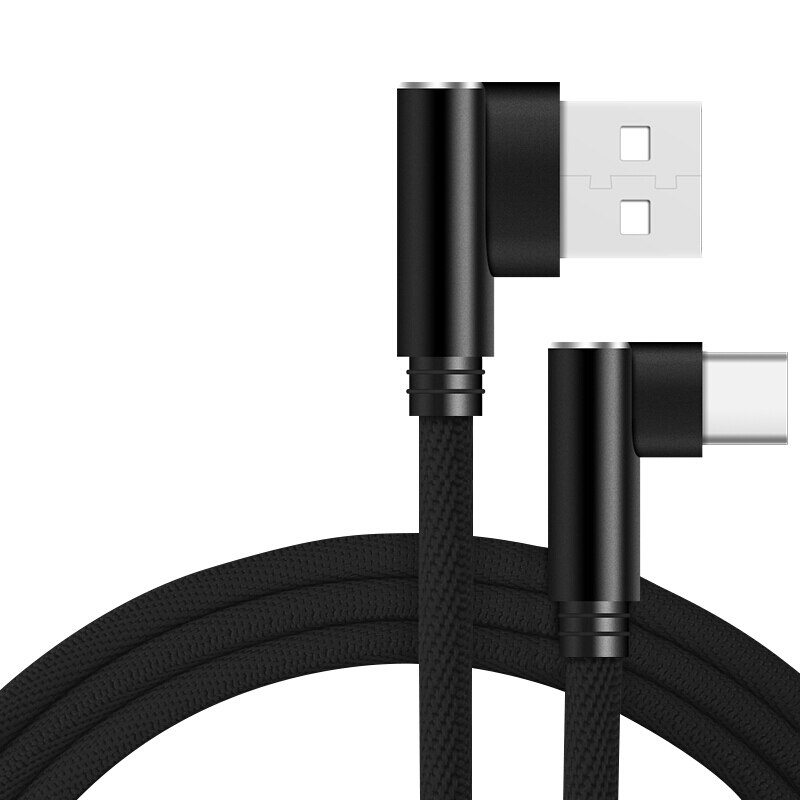 MUSTTRUE 90 Graden USB Type C Snelle Oplaadkabel voor Xiaomi Note 8 pro Samsung a50 Oneplus Charger Usb- C Datakabel type c Draad: Black / 2m