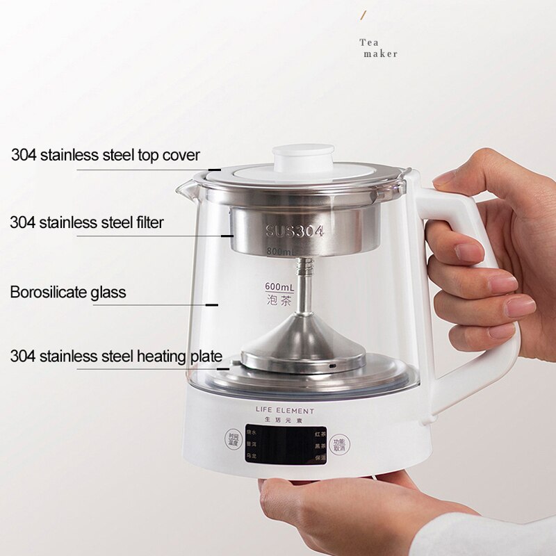 zk30 800ML Multifunction Electric Kettle Glass Health Pot Stew Porridge Slow Cooker Heater Water Heating Insulation Kettle