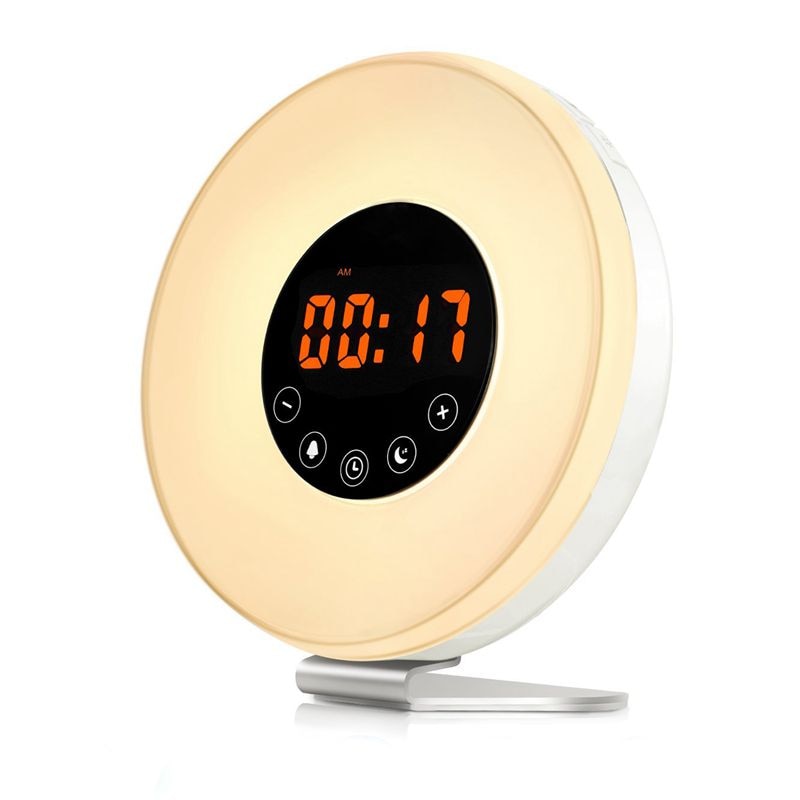 Sunrise Alarm Clock Wake Up Light Digital Clock with 6 Natural Sounds, FM Radio, 7 Color Night Light, Easy Touch Control