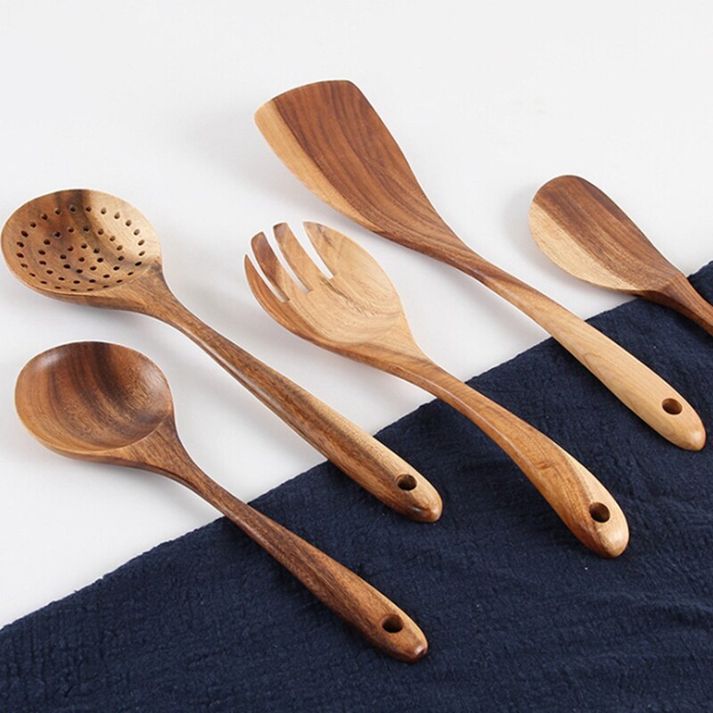 Non-stick Servies Bestek Set Houten Kookgerei Vork Lepel Mes Set Keukengerei Met Lange Handvat Spatel Platte Schop 1 PC