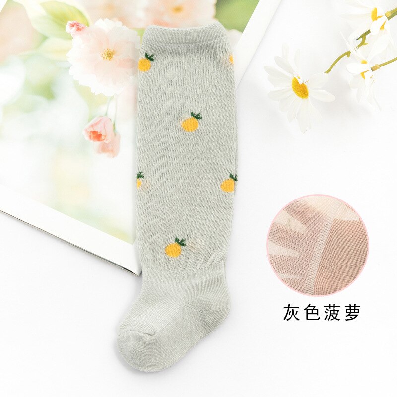 Spring Summer Baby Girl Cotton Socks Mesh Cartoon Girls Princess Socks Soft Kids Accessories High Knee Toddler Socks: Gray / M 1-3Years